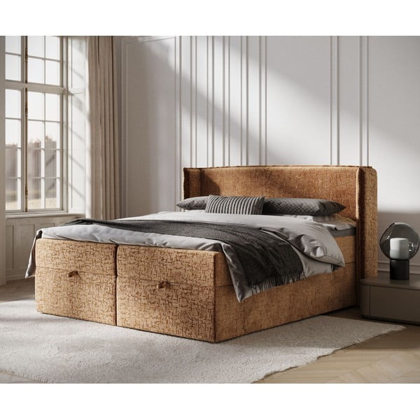 Narancssárga ágyneműtartós boxspring ágy 160x200 cm Passion – Maison de Rêve-image-1