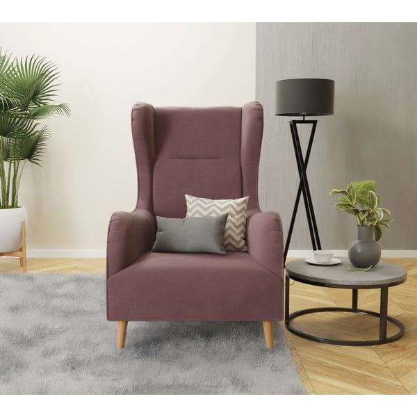 Rózsaszín bársony füles fotel Carole – Ropez-image-3