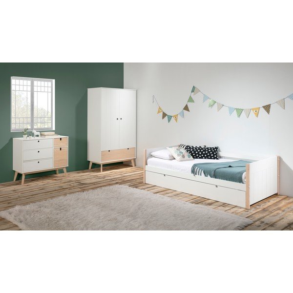 Kiara fehér gyerek ruhásszekrény borovi fenyő lábakkal - Marckeric-image-1