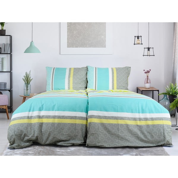 Szürke-türkiz egyszemélyes krepp ágyneműhuzat 140x200 cm Beautiful Spring – B.E.S.