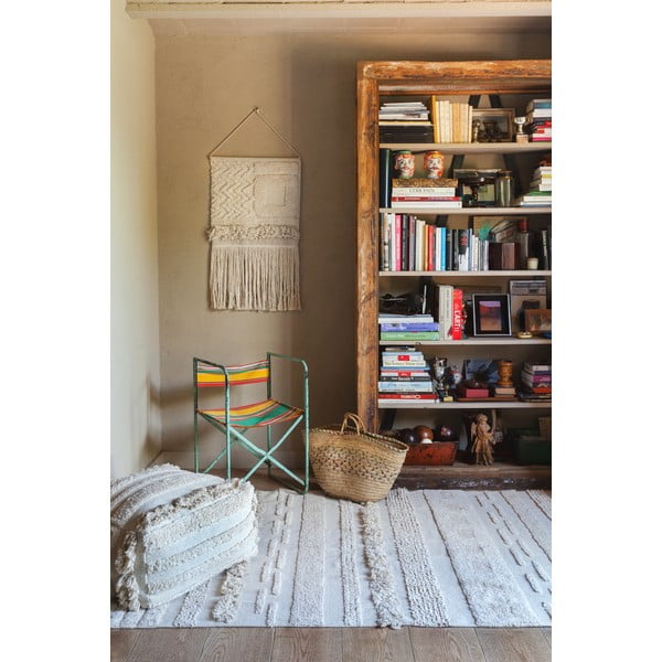 Világosszürke-krémszínű mosható kézi szövésű pamut szőnyeg 140x200 cm Air Natural – Lorena Canals-image-4