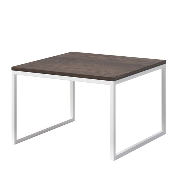 Eco dohányzóasztal sötét tölgyfa asztallappal és fehér lábakkal, 60 x 60 cm - MESONICA