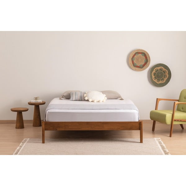 Natúr színű-sötétbarna lucfenyő franciaágy ágyráccsal 180x200 cm Galaksi – Kalune Design-image-2