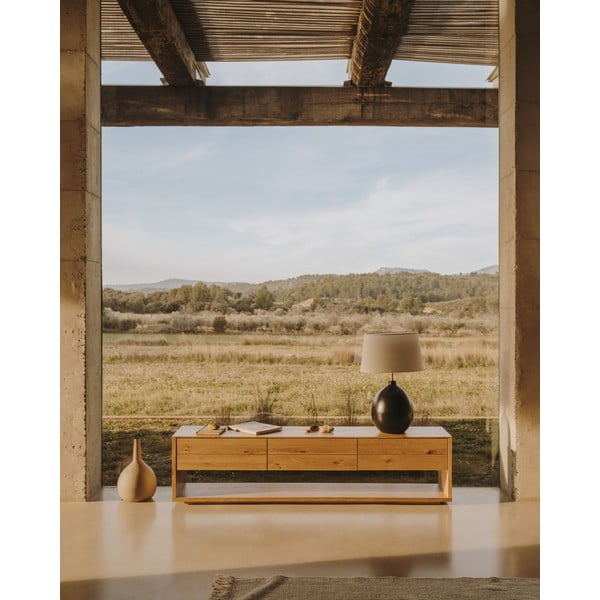 Fekete-fehér asztali lámpa textil búrával (magasság 72 cm) Foixa – Kave Home-image-2