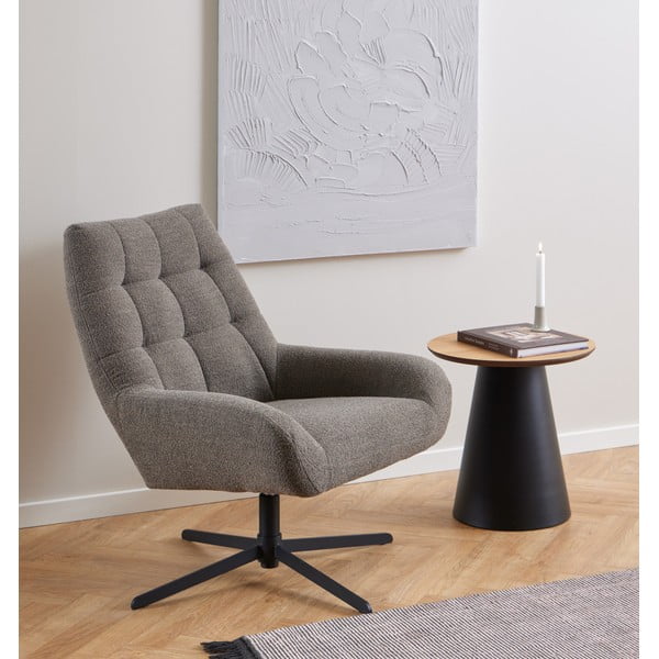 Fekete-natúr színű kerek dohányzóasztal tölgyfa dekoros asztallappal ø 45 cm Soli – Actona-image-1