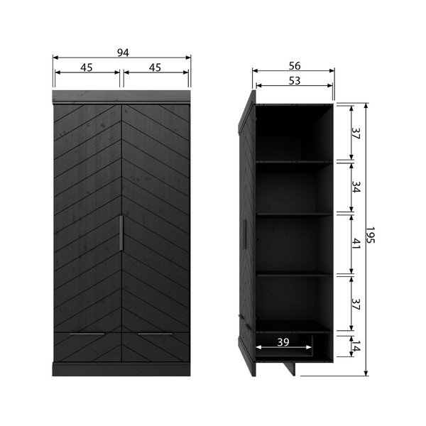 Herringbone fekete fa szekrény, magasság 195 cm - WOOOD-image-1
