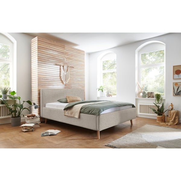 Bézs kárpitozott franciaágy ágyrács nélkül 180x200 cm Mattis – Meise Möbel-image-1