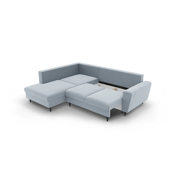 Világoskék bársony kinyitható tárolóhelyes sarokkanapé (bal oldali-L alakú) Kyoto – Cosmopolitan Design-image-3