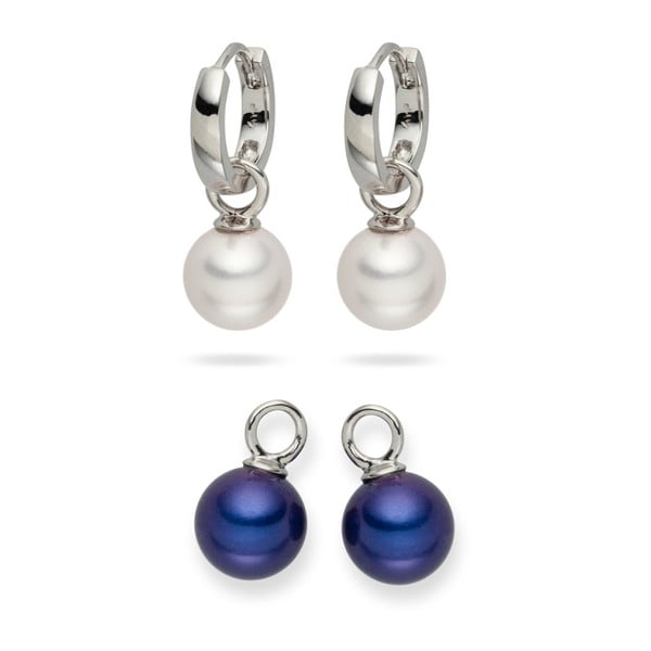 Eirené White and Dark Blue gyöngy fülbevaló szett, 2 pár - Pearls of London