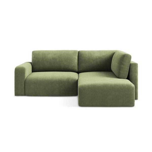 Zöld zsenília kinyitható-tárolóhelyes sarokkanapé (jobb oldali-L alakú) Kona – Makamii