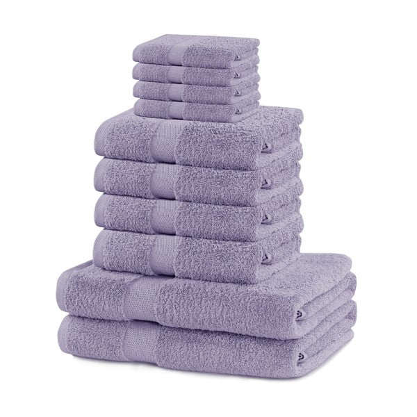 Levendula színű frottír pamut törölköző és fürdőlepedő készlet 10 db-os Marina – Restilo