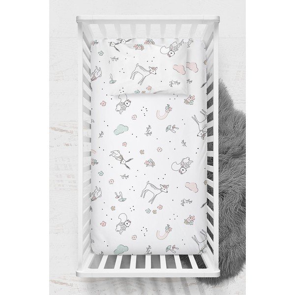 Fehér gumis renforcé pamut gyerek lepedő babaágyhoz 70x120 cm Flowers – Mijolnir-image-1