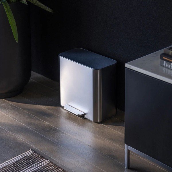 Matt ezüstszínű rozsdamentes acél szelektív-pedálos szemetes 15 l Dual Mini – simplehuman-image-1