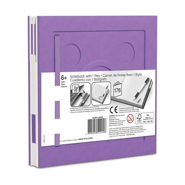 Lila négyszögletes jegyzetfüzet zselés tollal, 15,9 x 15,9 cm - LEGO®-image-2