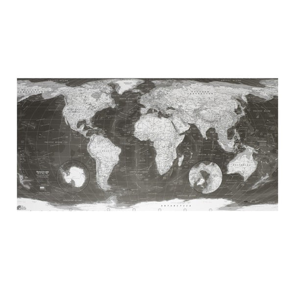 Monochrome World Map világtérkép áttetsző borítással, 130 x 72 cm - The Future Mapping Company