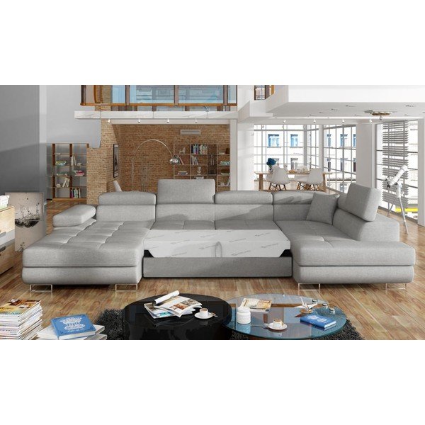 Világosszürke kinyitható-tárolóhelyes sarokkanapé (jobb oldali-U alakú) Rodrigo – ELTAP-image-2