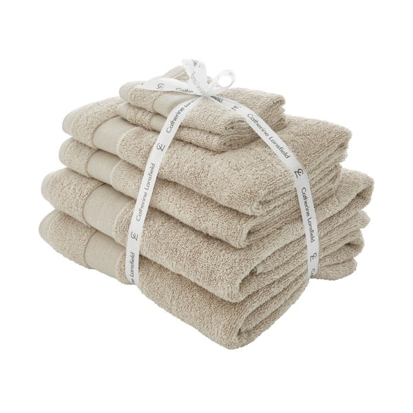 Bézs frottír pamut törölköző és fürdőlepedő készlet 6 db-os Anti-Bacterial – Catherine Lansfield