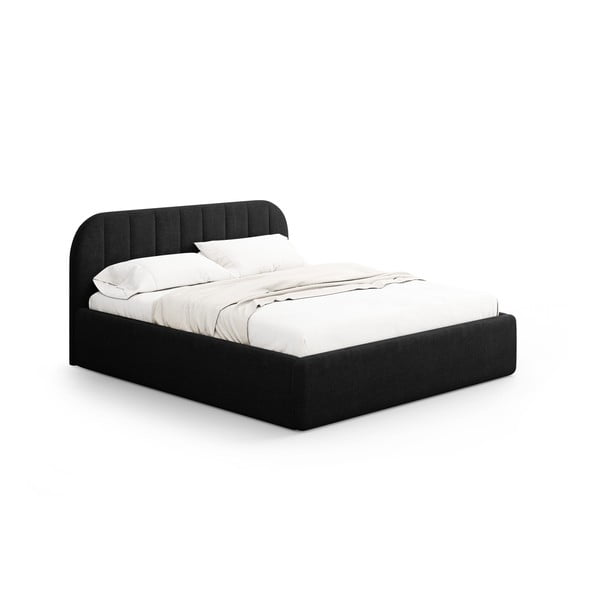 Fekete kárpitozott ágyneműtartós franciaágy ágyráccsal 180x200 cm Juno – Windsor & Co Sofas