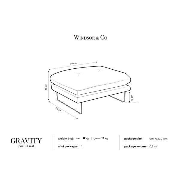 Gravity szürke bársony puff - Windsor & Co Sofas-image-4