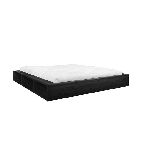Ziggy fekete kétszemélyes tömörfa ágy tárolóhellyel és Comfort futon matraccal, 140 x 200 cm - Karup Design