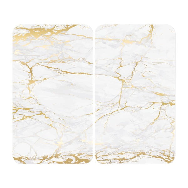 Fehér-aranyszínű edzett üveg tűzhely fedőlap szett 2 db-os 30x52 cm Marble – Wenko