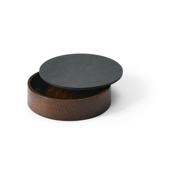 Antracitszürke-barna fedeles-dekoratív fa-öko bőr tárolódoboz ø 11x3,5 cm Circle Nupo – LIND DNA-image-1