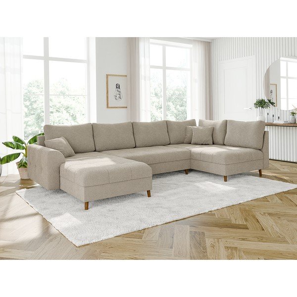 Bézs buklé sarokkanapé (bal oldali-U alakú) Ariella – Ropez-image-3