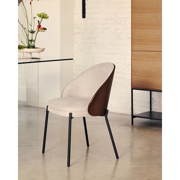 Bézs kárpitozott étkezőfotel Eamy – Kave Home-image-1