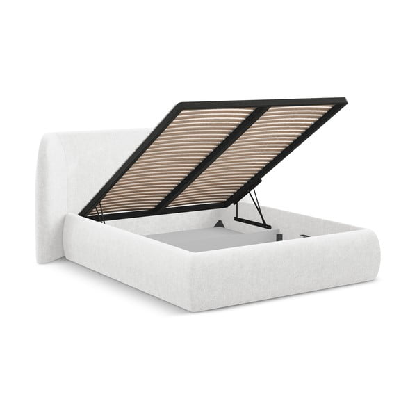 Fehér kárpitozott ágyneműtartós franciaágy ágyráccsal 160x200 cm Hauke – Makamii-image-2