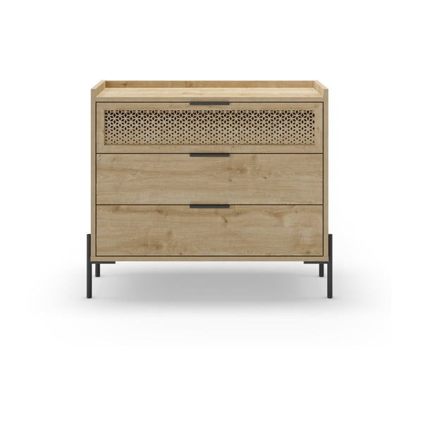 Natúr színű alacsony komód tölgyfa dekorral 90x80 cm Inca – Marckeric