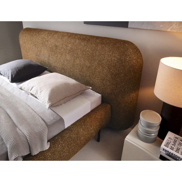 Okkersárga kárpitozott ágyneműtartós franciaágy ágyráccsal 140x200 cm Pointt – ELTAP-image-4