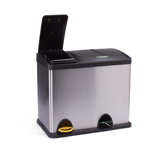 Matt ezüstszínű acél szelektív pedálos szemetes 18+8 l   Tri Selectif – MSV-image-1