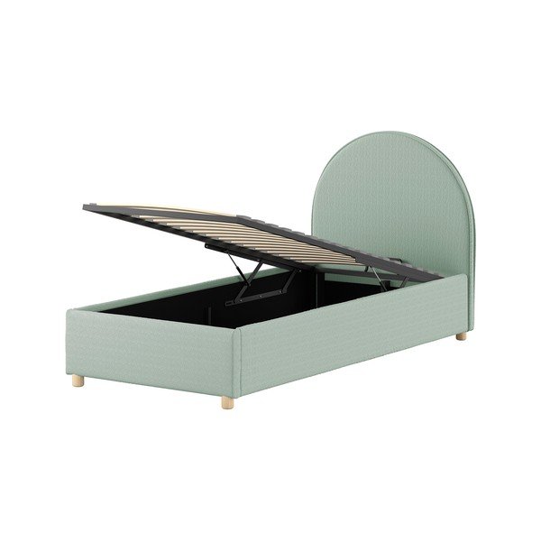 Zöld kárpitozott ágyneműtartós egyszemélyes ágy ágyráccsal 90x200 cm Moon – Vipack-image-4