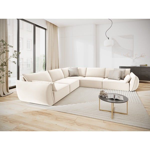 Bézs bársony sarokkanapé Vanda – Mazzini Sofas-image-1