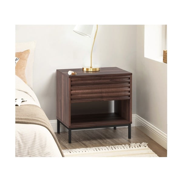 Sötétbarna éjjeliszekrény diófa dekoros asztallappal Celine – Støraa-image-2