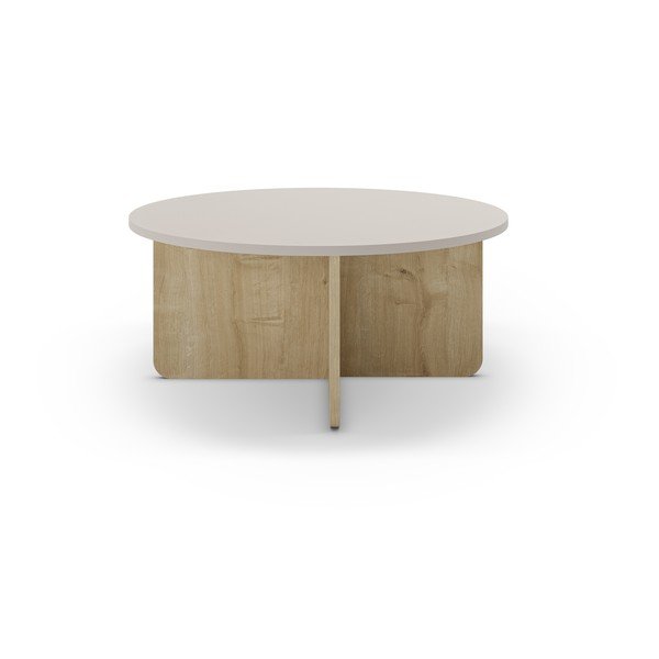 Krémszínű-natúr színű kerek dohányzóasztal tölgyfa dekorral ø 80 cm Hillary – Marckeric-image-2