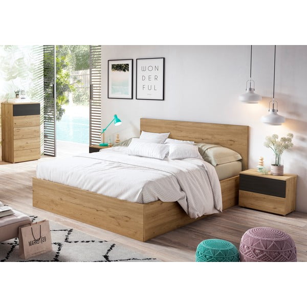 Fekete magas komód tölgyfa dekorral 62x111 cm Care - Marckeric-image-3