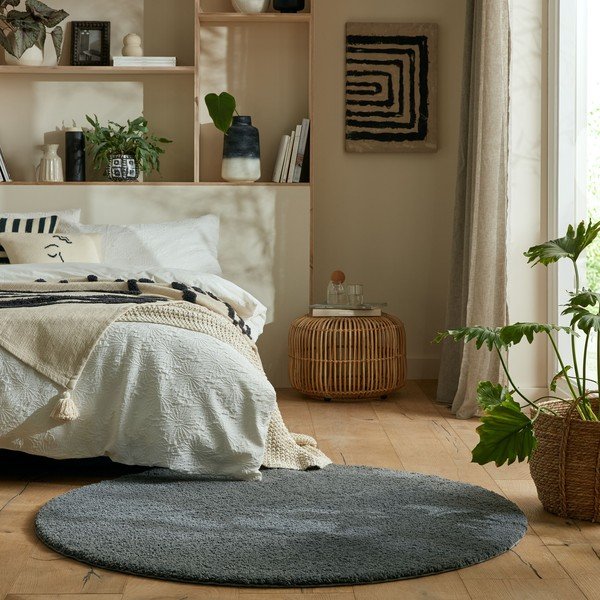 Sötétszürke mosható kerek szőnyeg újrahasznosított szálakból 180x180 cm Fluffy – Flair Rugs-image-1