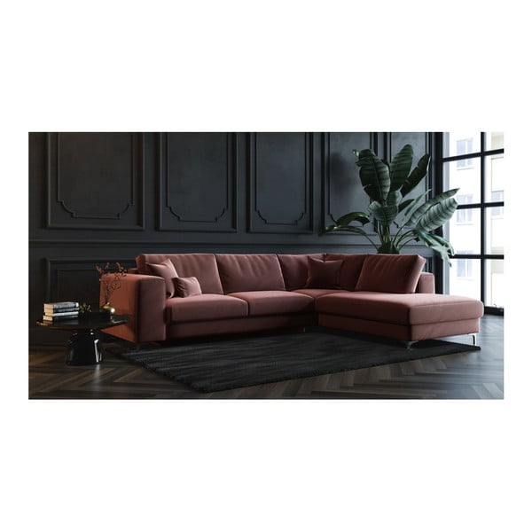 Rothe sötét rózsaszín kinyitható bársony sarokkanapé, jobb oldali - devichy-image-3