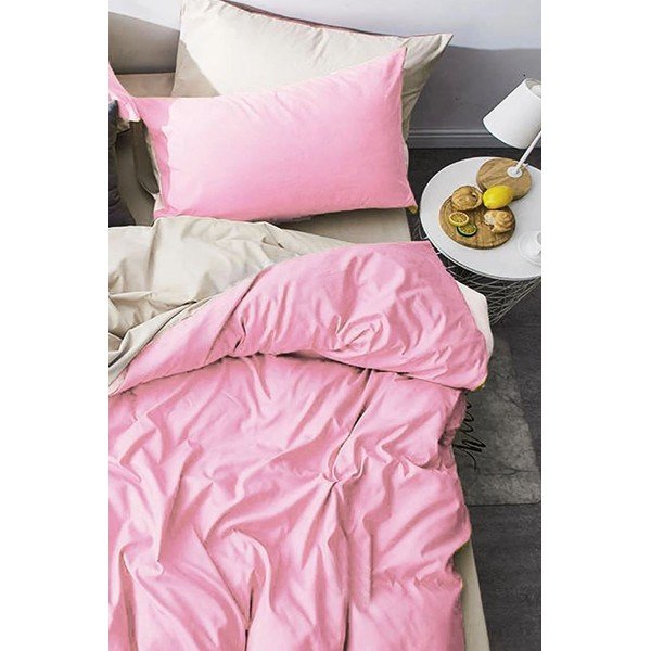 Rózsaszín-krémszínű kétszemélyes-hosszabbított pamut ágyneműhuzat lepedővel 200x220 cm – Mila Home-image-1