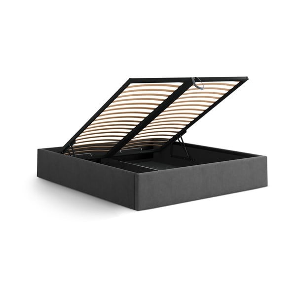 Antracitszürke kárpitozott ágyneműtartós-ágytámla nélkül franciaágy ágyráccsal 160x200 cm Susan – Micadoni -image-3