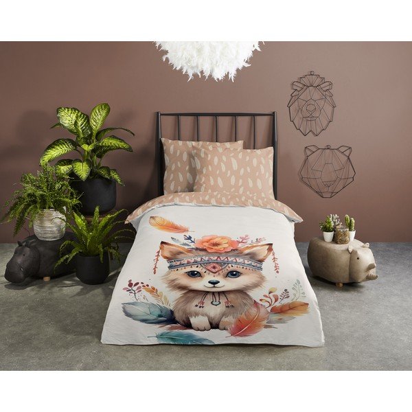 Barna-bézs egyszemélyes pamut gyerek ágyneműhuzat 140x200 cm Hay – Good Morning-image-1