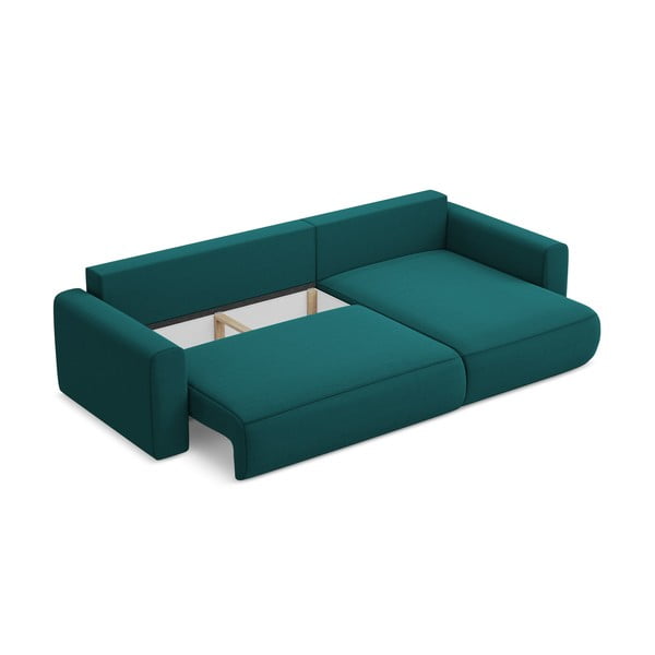 Türkiz bársony kinyitható-tárolóhelyes sarokkanapé (jobb oldali-heverő résszel) Kapua – Makamii-image-4