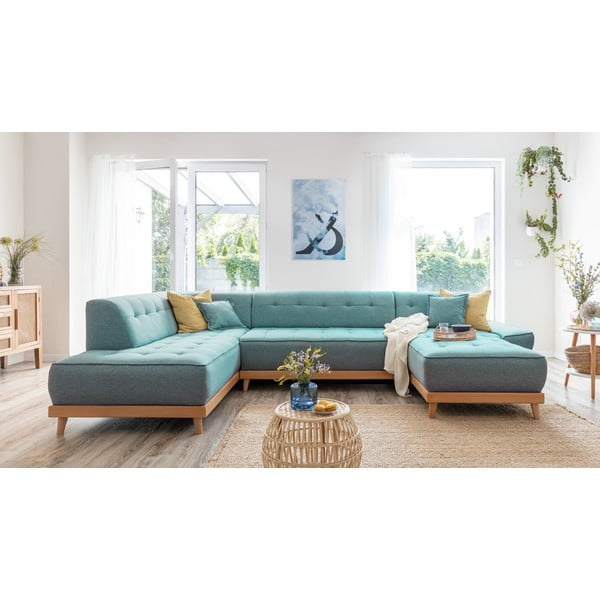 Türkiz kinyitható sarokkanapé (bal oldali-U alakú) Dazzling Daisy – Miuform-image-3