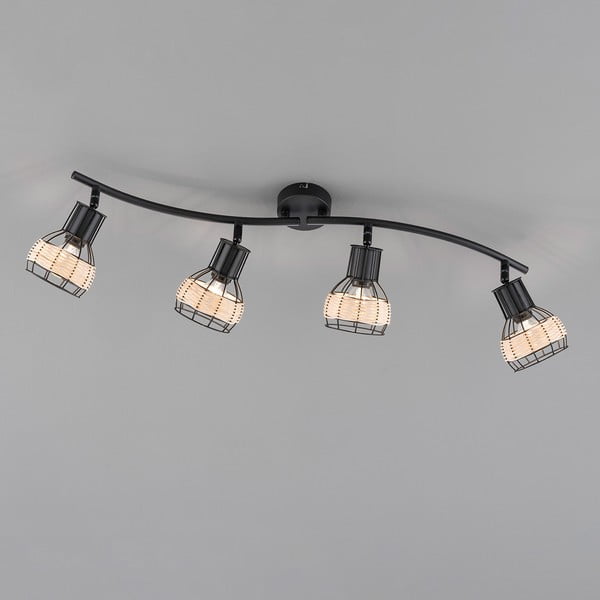 Fekete mennyezeti lámpa fém-rattan búrával 10,5x70 cm Straw – Fischer & Honsel-image-2