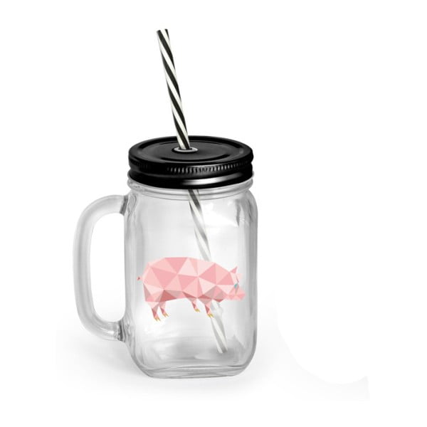 Mia Natura Pig pohár fedéllel és szívószállal, 450 ml - Vialli Design