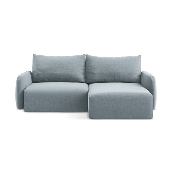 Kék bársony kinyitható-tárolóhelyes sarokkanapé (jobb oldali-heverő résszel) Kalena – Makamii