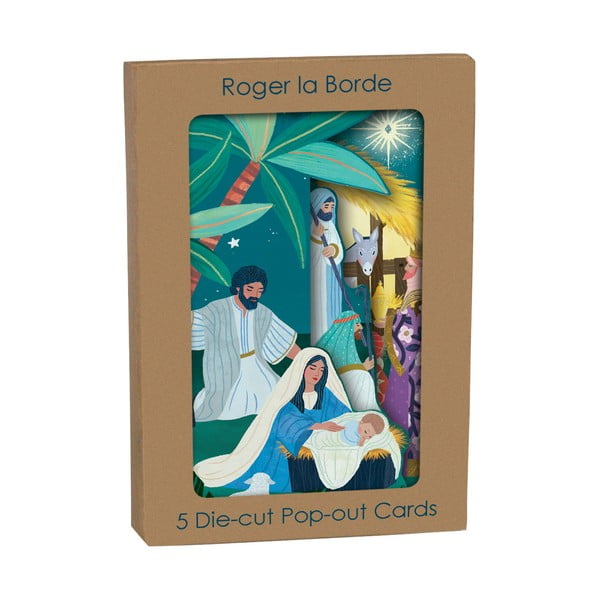 Üdvözlőlap szett 5 db-os karácsonyi mintával Away in the Manger  – Roger la Borde-image-1