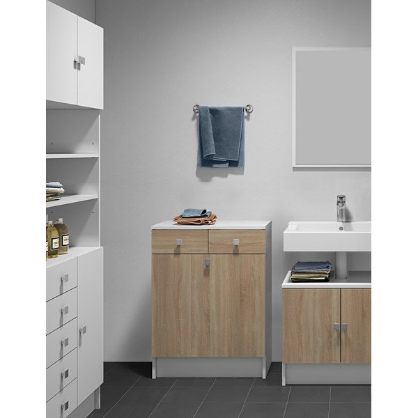 Fehér alacsony fürdőszoba szekrény tölgyfa dekorral 60x82 cm Combi - TemaHome -image-1