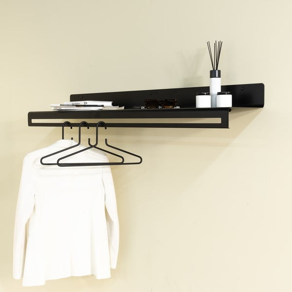 Fekete fém fali fogas polccal 120 cm Sway – Spinder Design-image-1